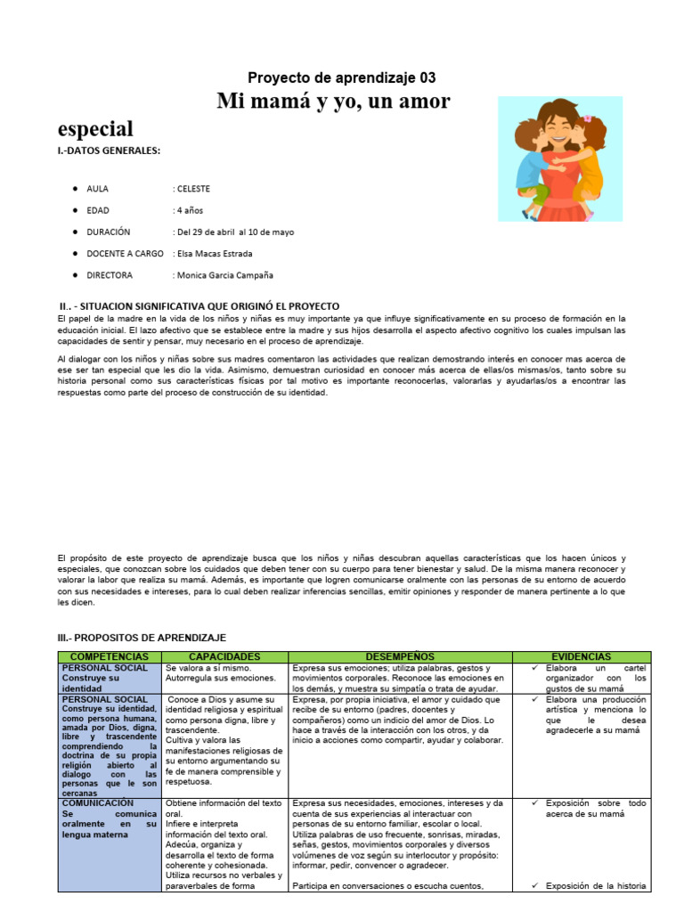 Proyecto de Aprendizaje: Mi Mamá y Yo | PDF | Aprendizaje | Educación ...
