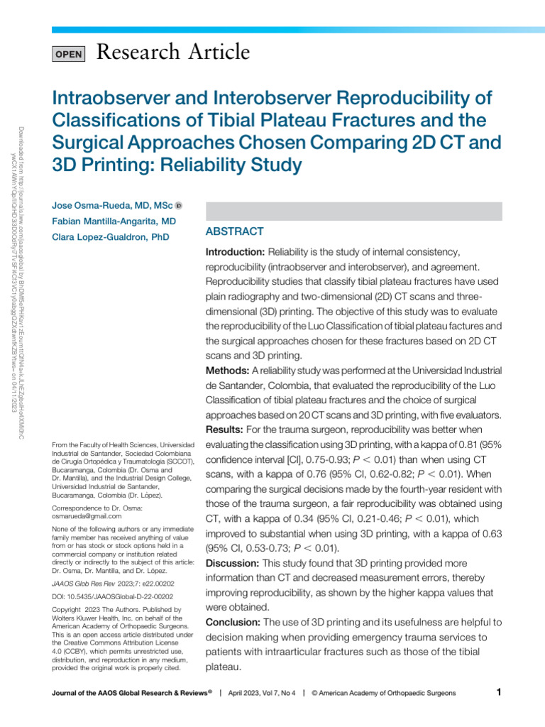 Intraobserver and Interobserver Reproducibility Of.7 | PDF | Ct Scan ...