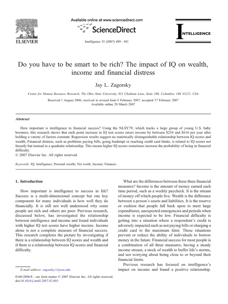 IQ's Impact on Wealth and Income | PDF | Intelligence Quotient ...