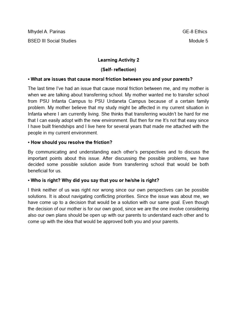 Student Parent Moral Friction Pdf Self Improvement Wellness