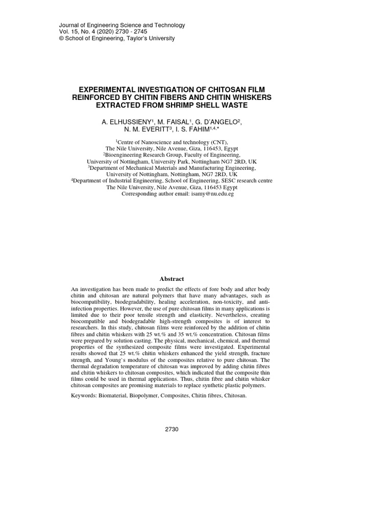 Experimental investigation of chitosan film reinforced by chitin fibers