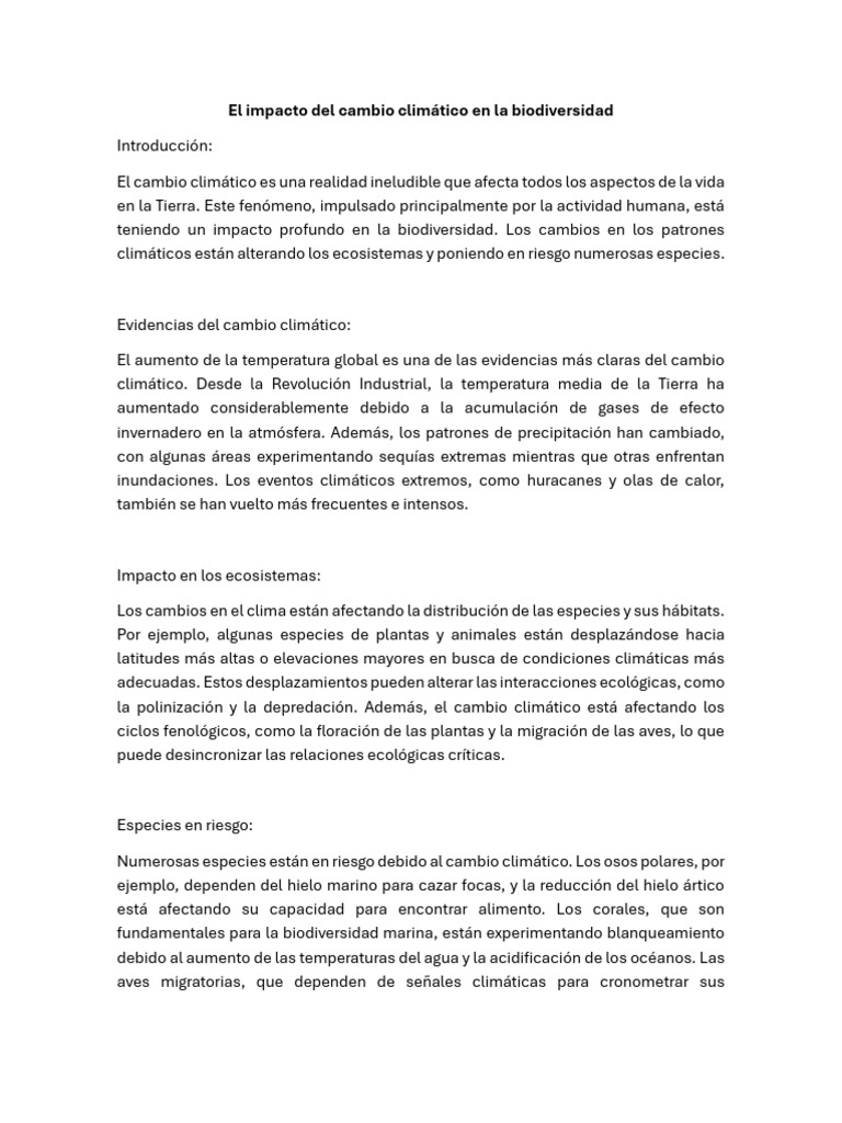 El Impacto Del Cambio Climático en La Biodiversidad | PDF | Cambio ...