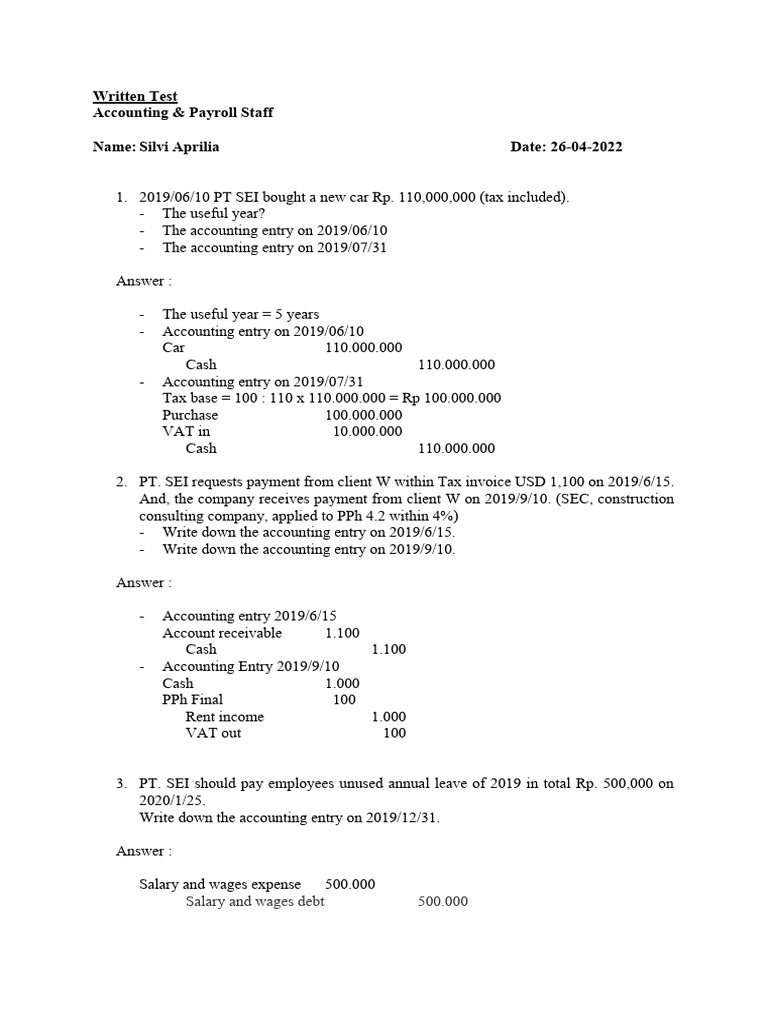 Finance Officer Test: Accounting Entries | PDF | Debits And Credits ...