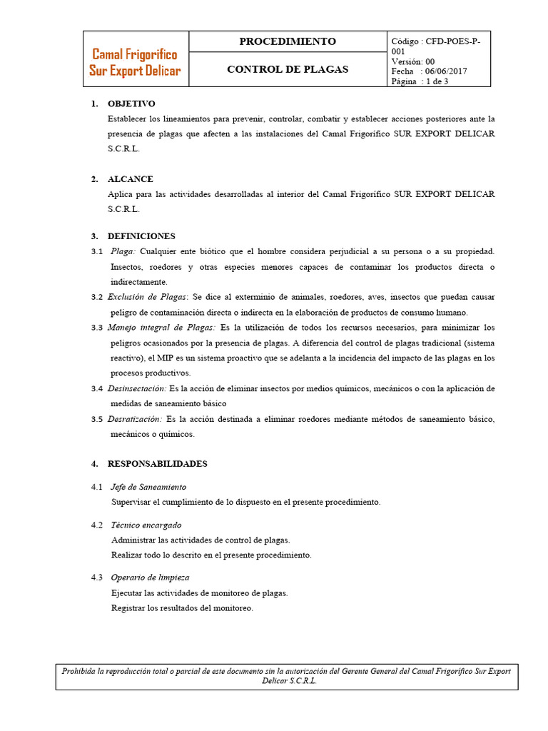 Procedimiento de Control de Plagas | PDF | Plaga (organismo) | Control ...