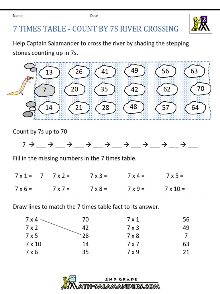 7 times table count by 7s river crossing | pdf
