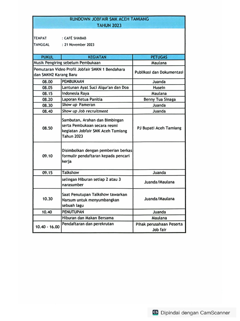 Rundown Job Fair Pdf