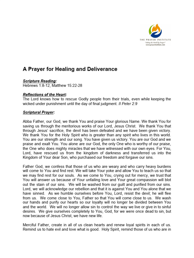 A Prayer For Healing And Deliverance Pdf Jesus Deliverance Ministry