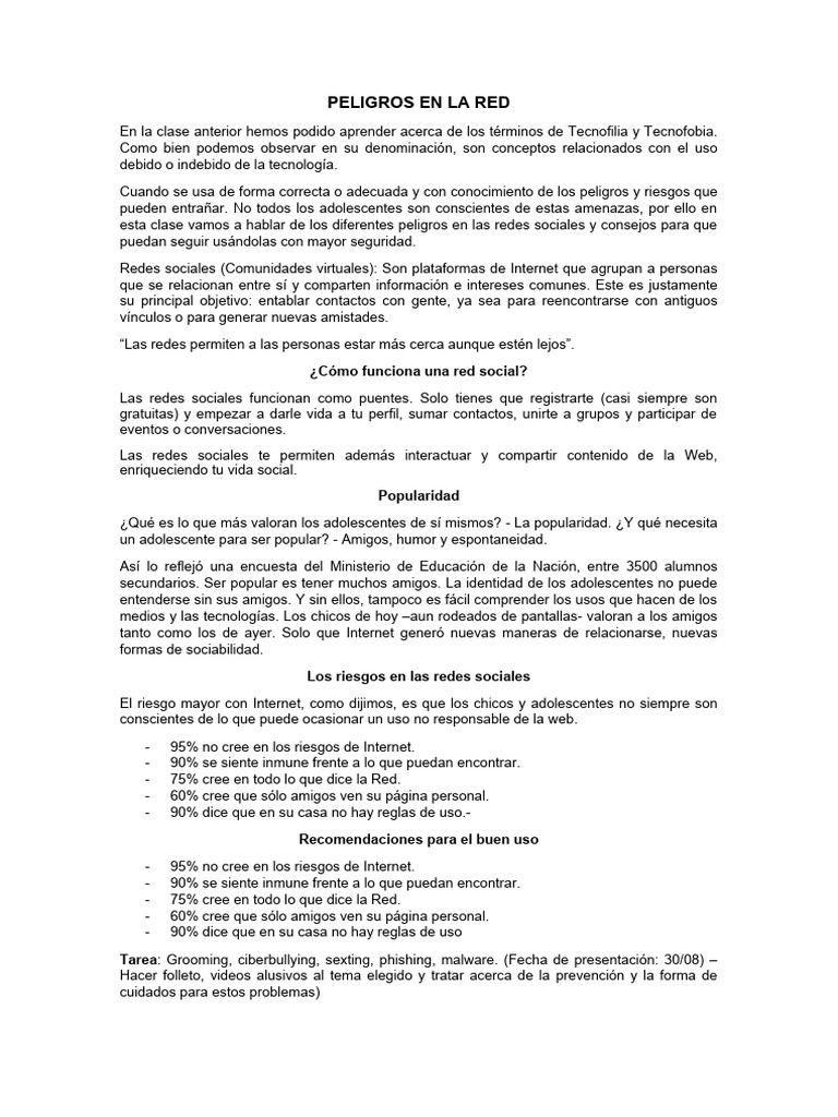 Peligros en La Red | PDF | Servicio de redes sociales | Internet