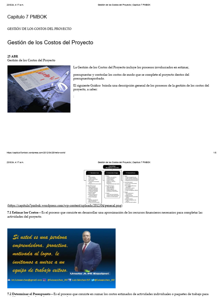 Gestión de Costos en Proyectos PMBOK | PDF | Presupuesto