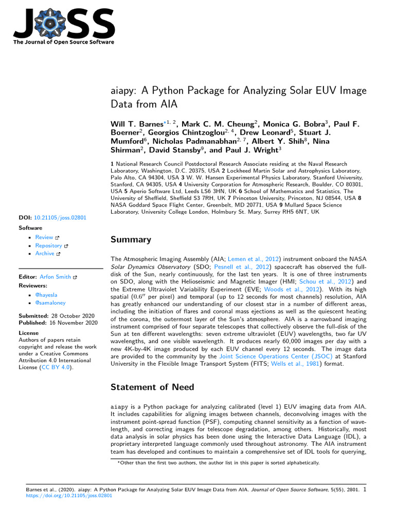 aiapy A Python Package for Analyzing Solar EUV Image | PDF | Astronomy ...