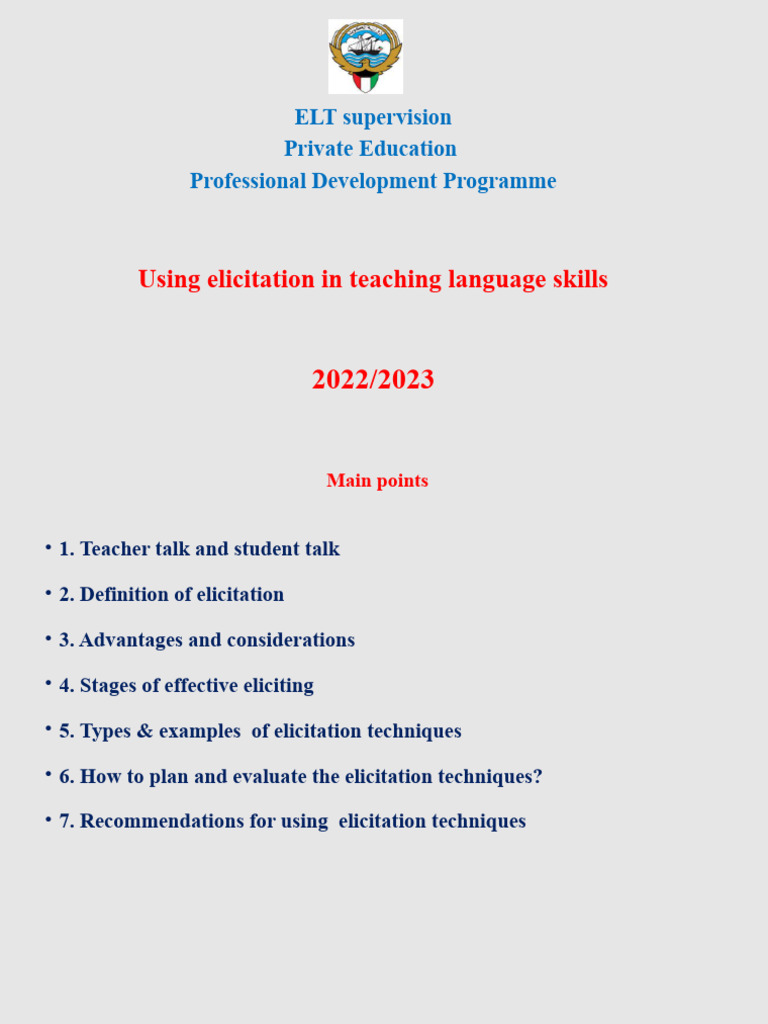 Elicitation Techniques in Presenting Language | PDF | Teachers | Question