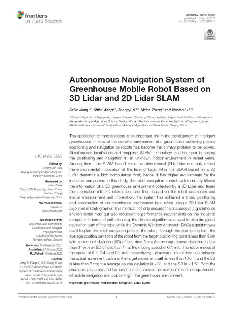 Autonomous Navigation System of Greenhouse Mobile Robot Based On 3D ...