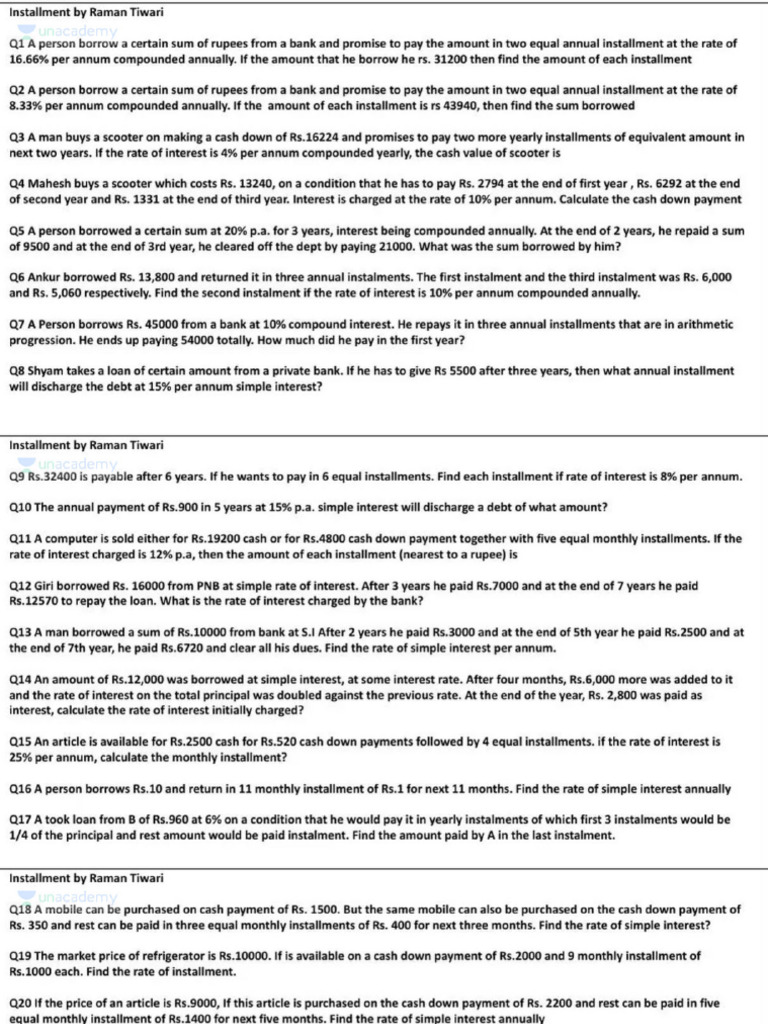 SI CI Installments Questions | PDF