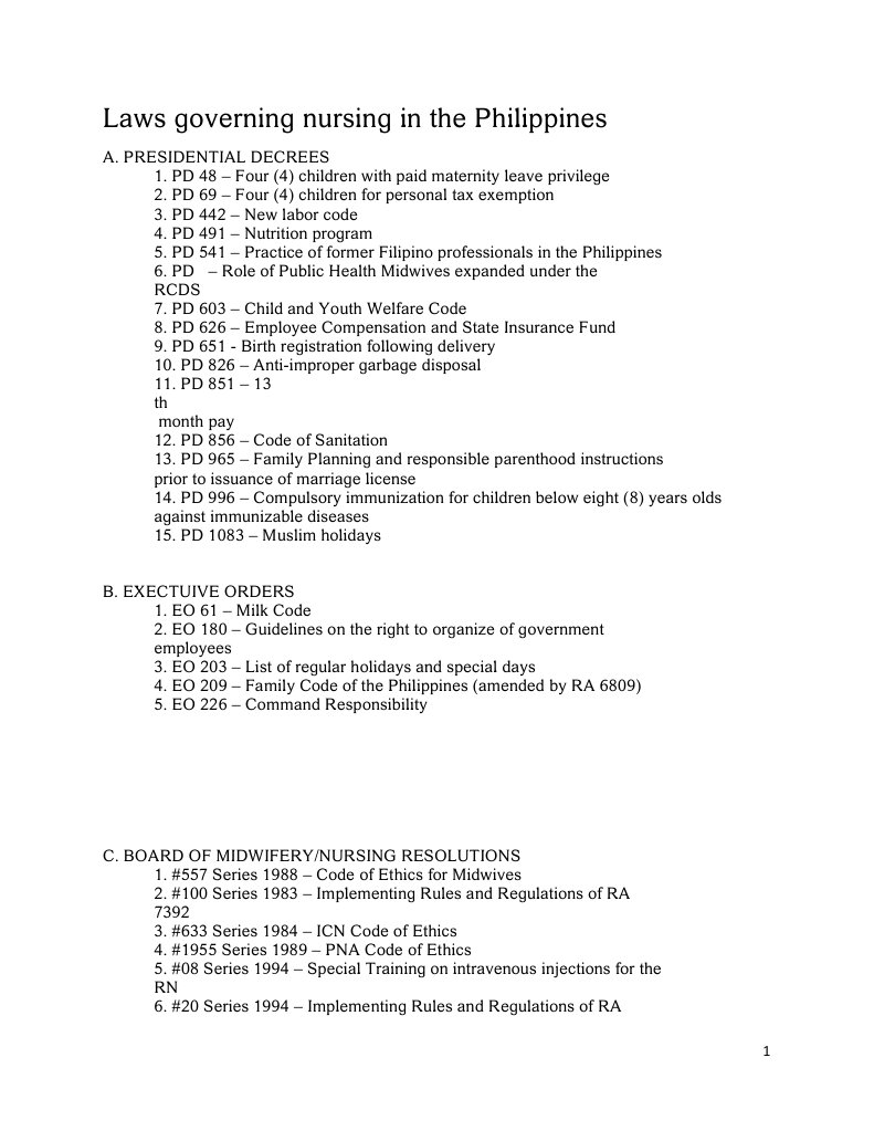 Laws Governing Nursing in the Philippines Health Care Public Health