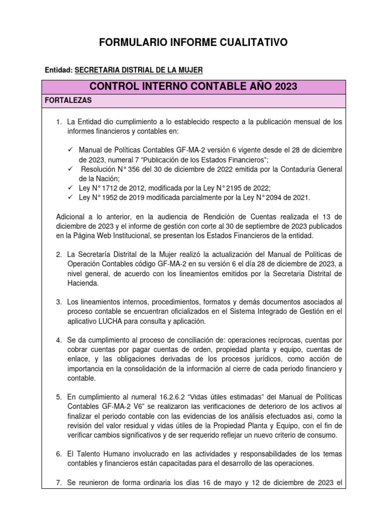 Informe de Evaluación Del SIstema de Control Interno Contable Vigencia ...