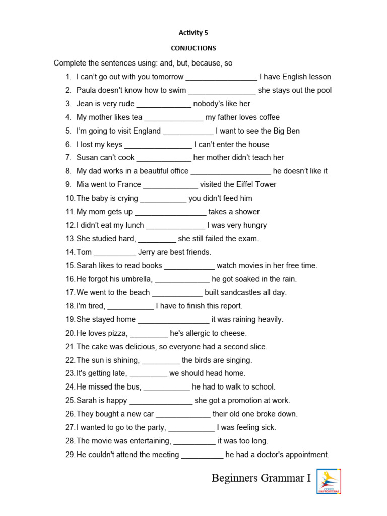 Conjunctions Practice Exercises | PDF