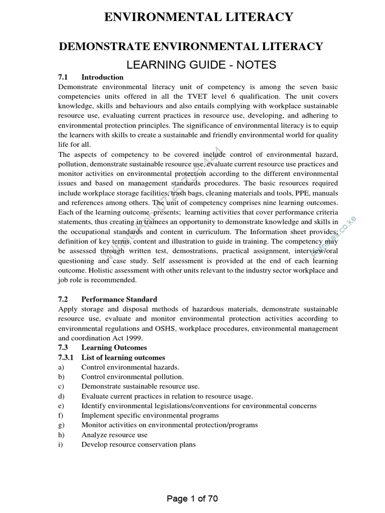 Environmental Literacy Competency Guide | PDF | Waste | Personal ...