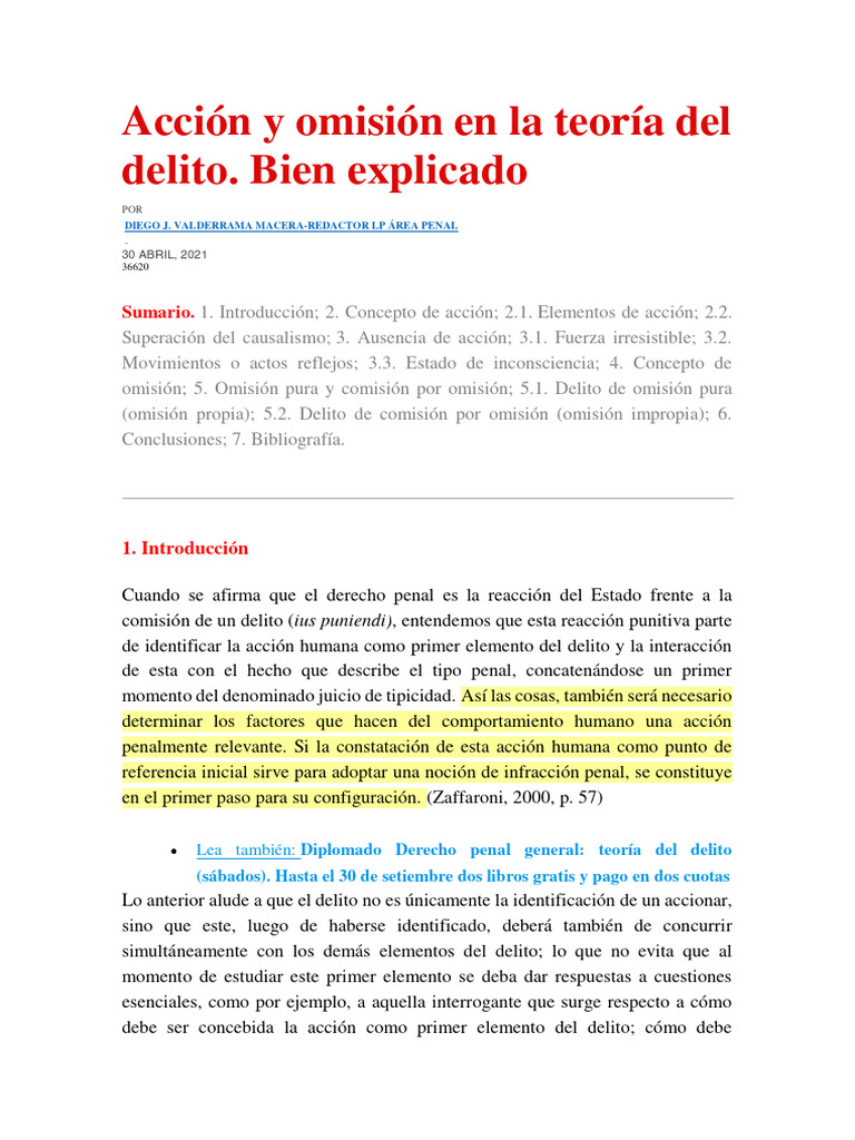 Acción y Omisión en La Teoría Del Delito (1) | PDF | Derecho penal ...