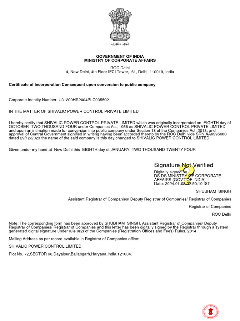 Certificate of Incorporation New PDF