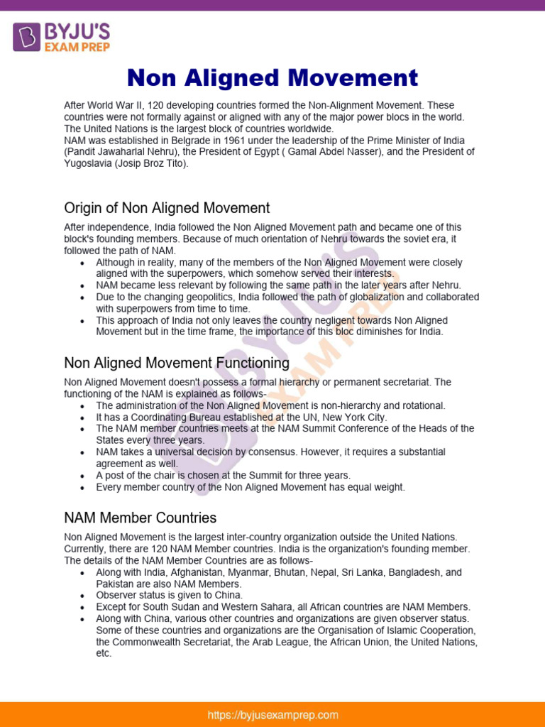 Overview of the Non-Aligned Movement | PDF | Non Aligned Movement ...