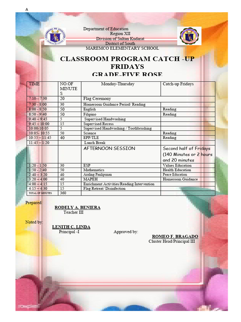 Classroom Program Catch Up Fridays 2023 2024 1 | PDF | Educational ...