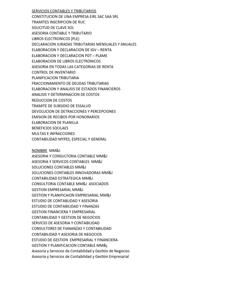 Servicios Contables y Tributarios MM&J | PDF