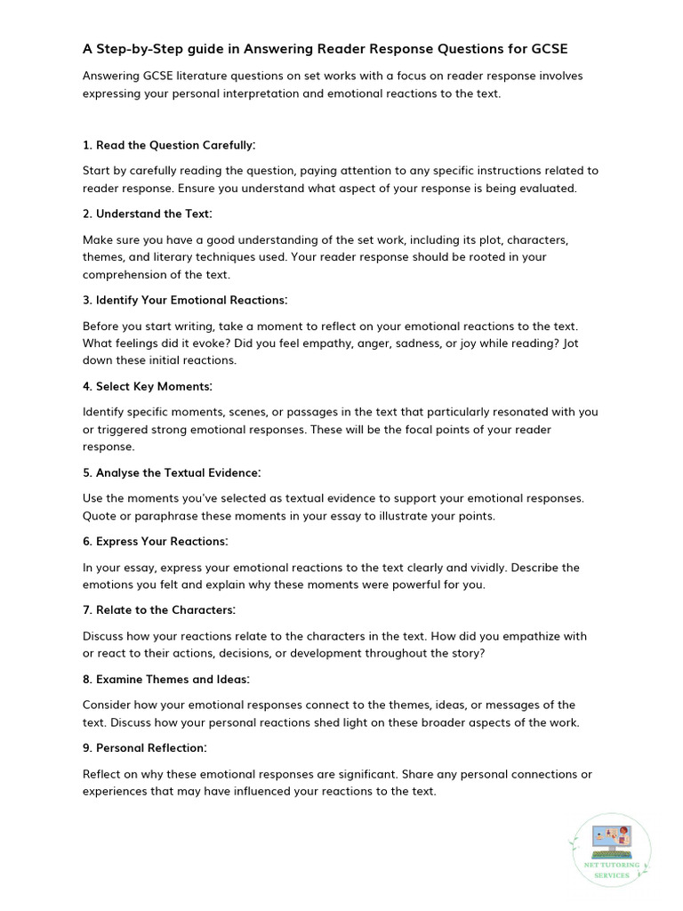 A Step By Step Guide In Answering Reader Response Questions For Gcse