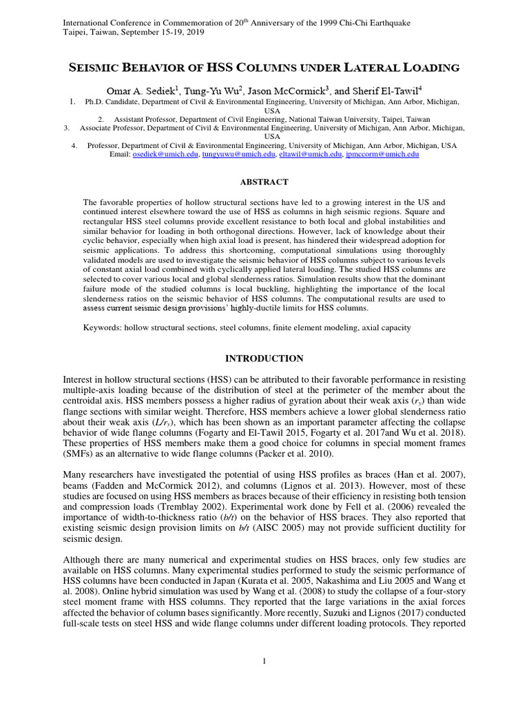 Seismic Behavior of HSS Columns Analysis | PDF | Buckling | Column