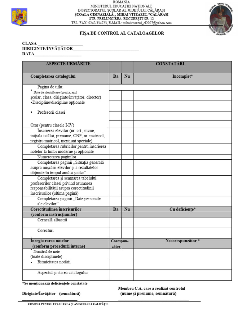 Fisa de Control Cataloage | PDF