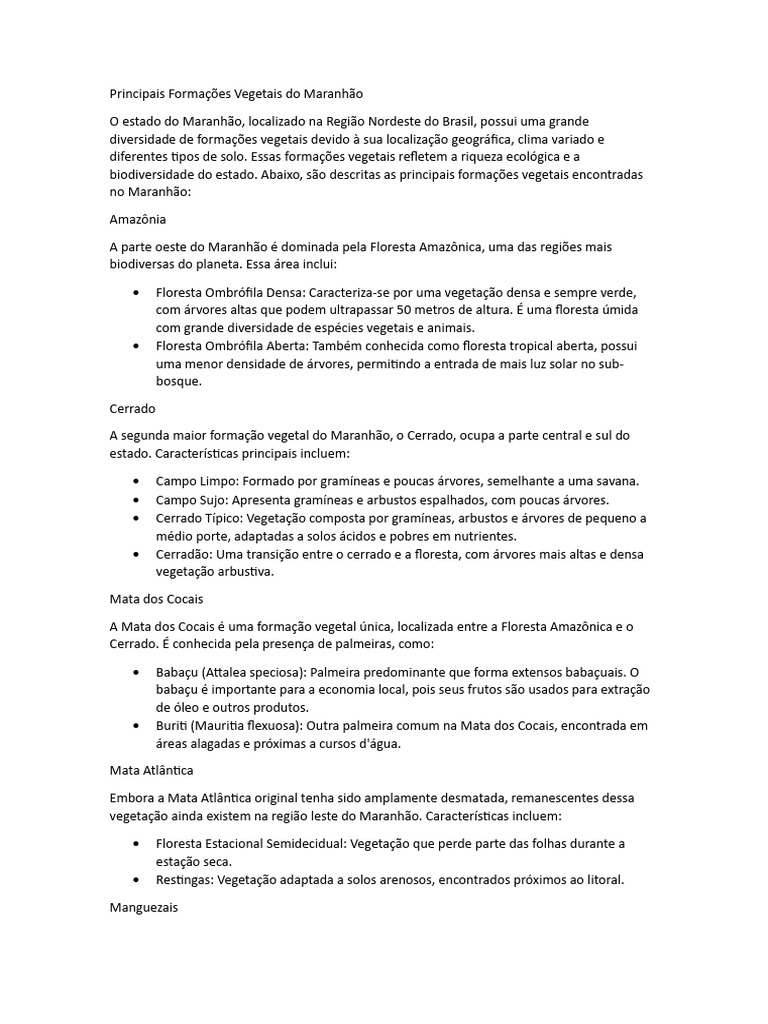 Formações Vegetais do Maranhão | PDF | Mangue | Florestas