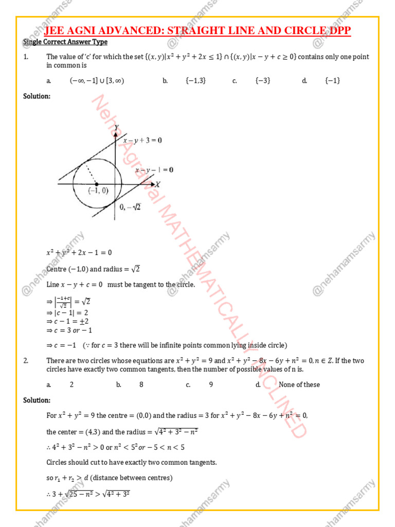 Circle and Line Intersection Problems | PDF | Circle | Tangent