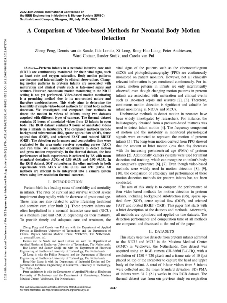 A comparison of video based methods for neonatal body motion detection