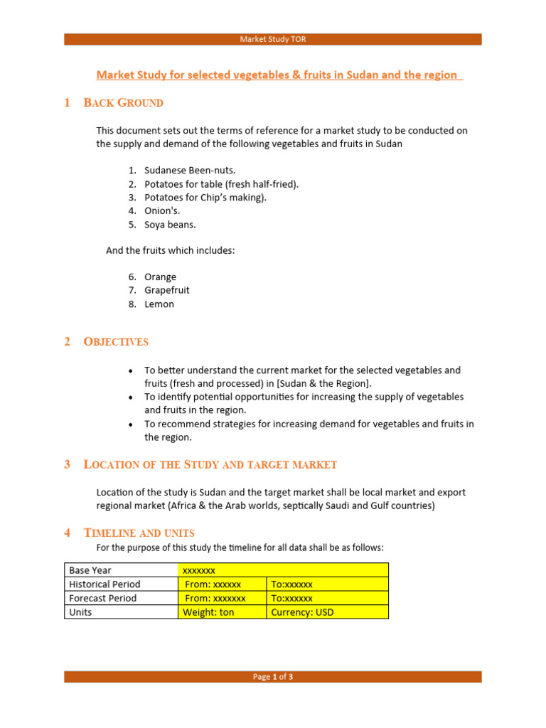 Market Study TOR for Sudan Vegetables | PDF | Market (Economics ...