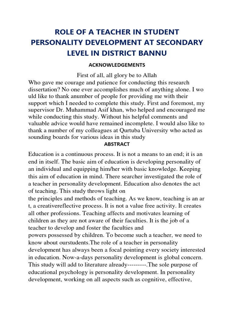 Teacher's Role in Student Personality Development | PDF | Teachers ...