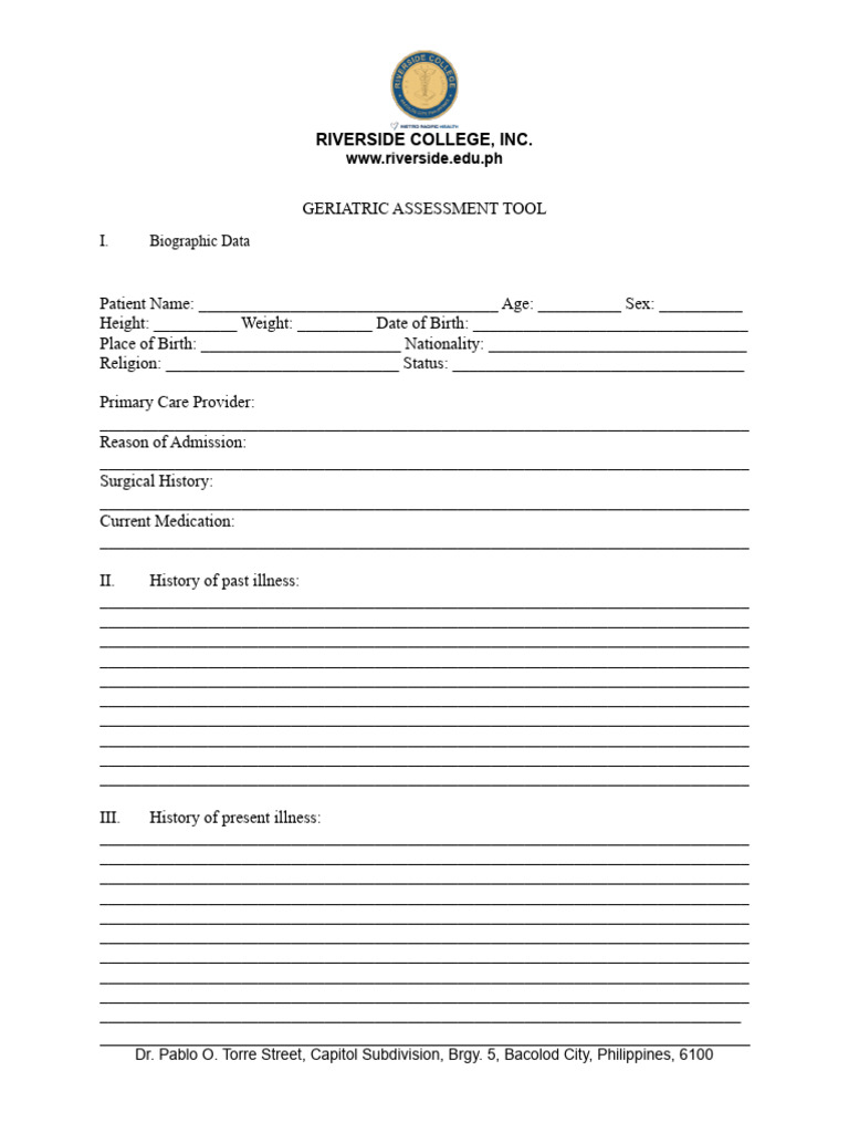 Geriatric Assessment Tool Template | PDF | Geriatrics | Urinary ...