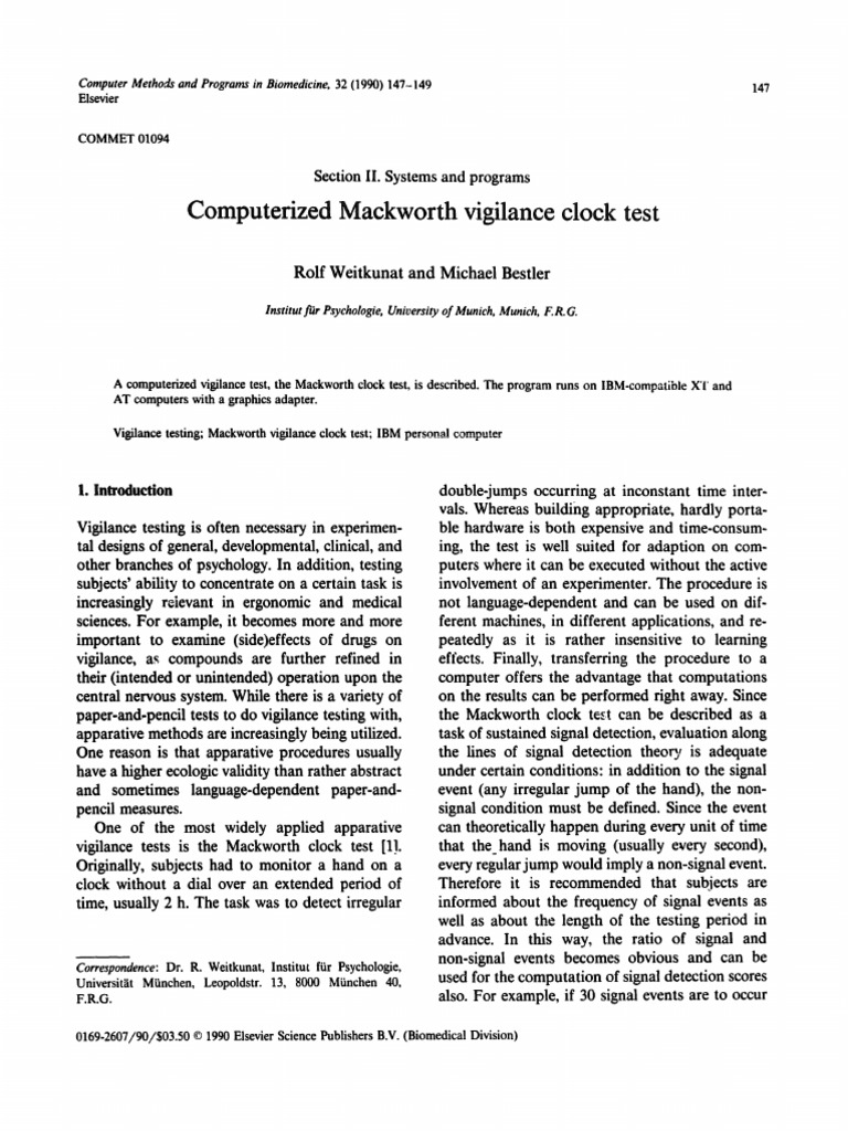 Computerised Mackworth Clock Test Download Free PDF Computing