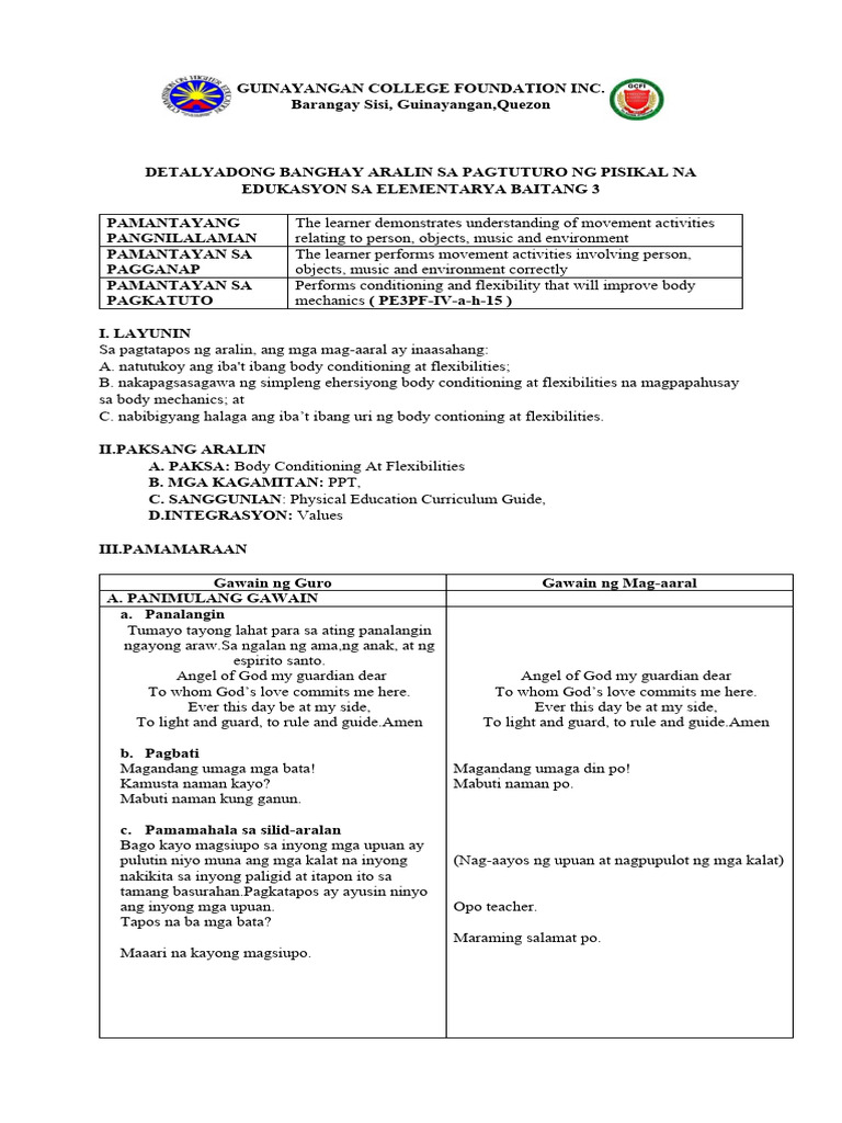 P E Lesson Plan 2nd Sem Pdf