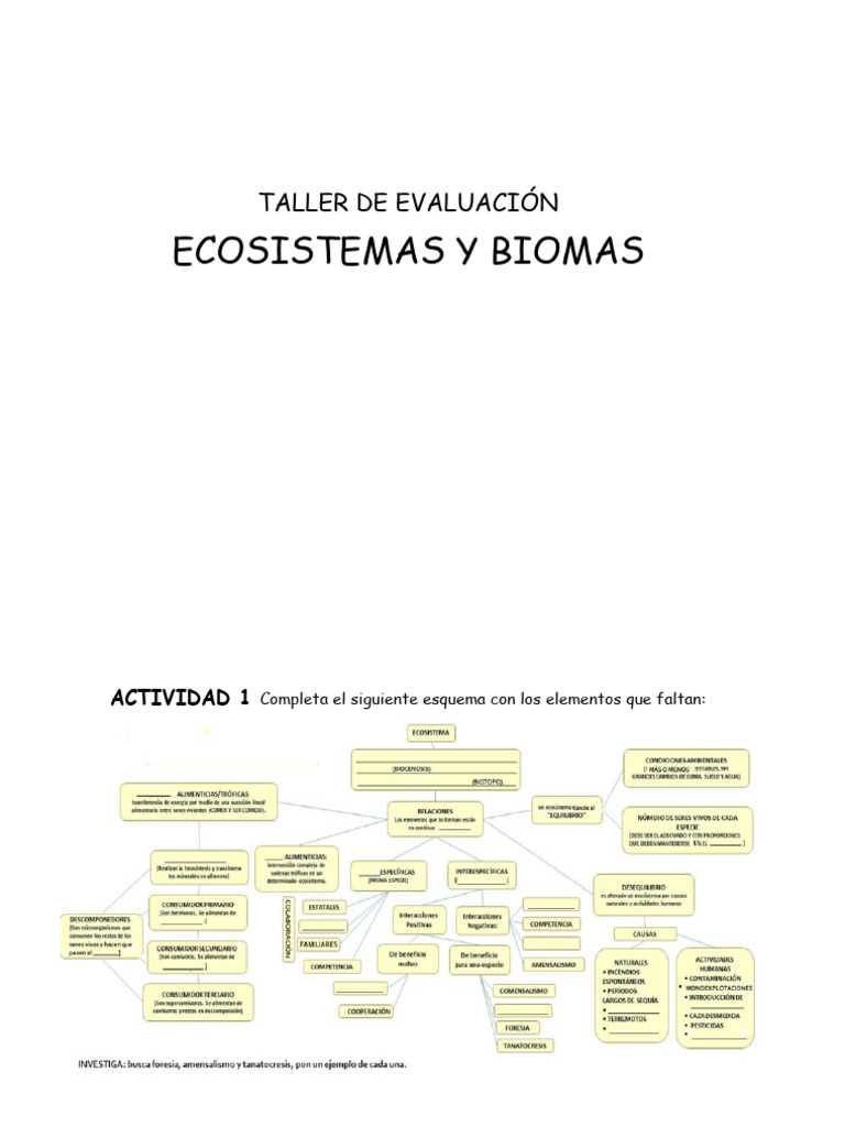 TALLER DE EVALUACIÓN Ecosistemas y biomas | PDF | Entorno natural ...