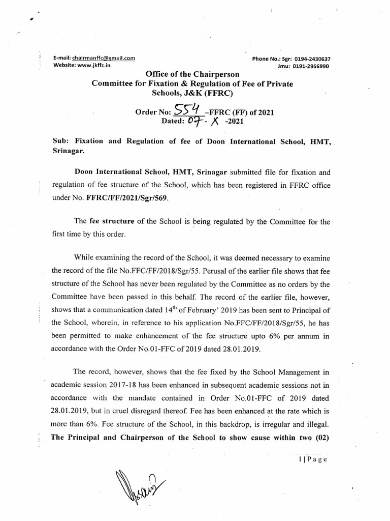 Fee Regulation for Doon International School | PDF | Expense