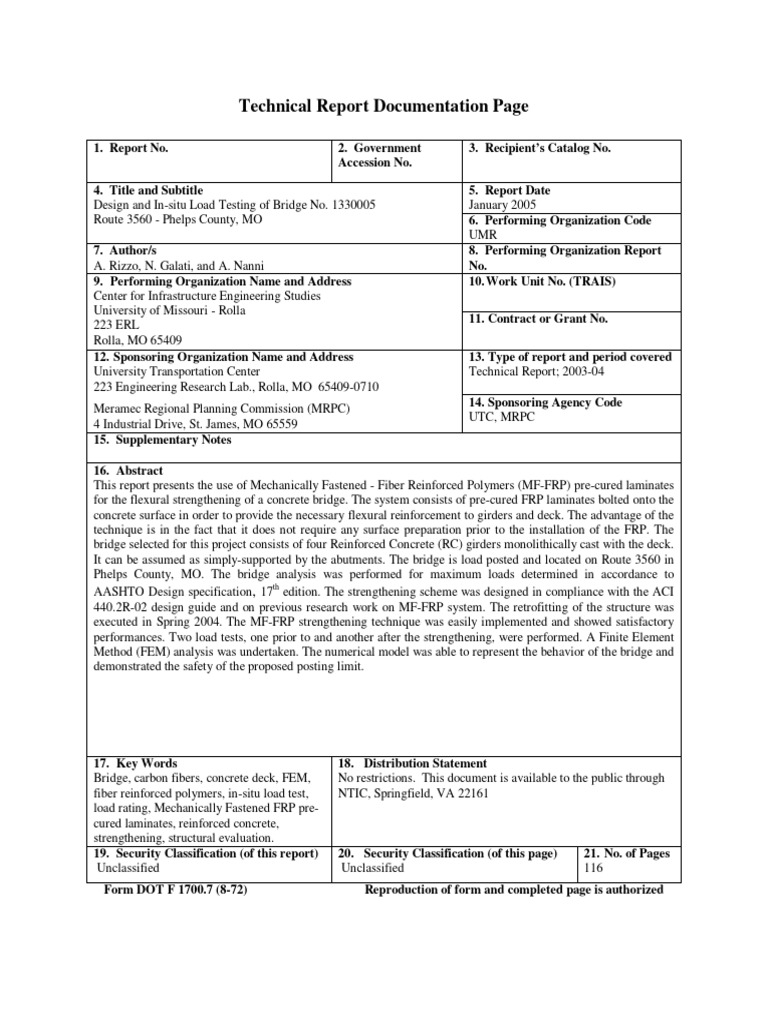 Bridge 1330005 Load Testing Report | PDF | Fibre Reinforced Plastic ...