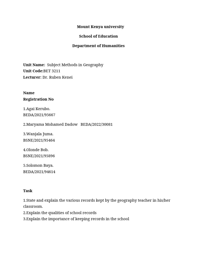 Geography Teacher Record Keeping Guide | PDF | Teachers | Information