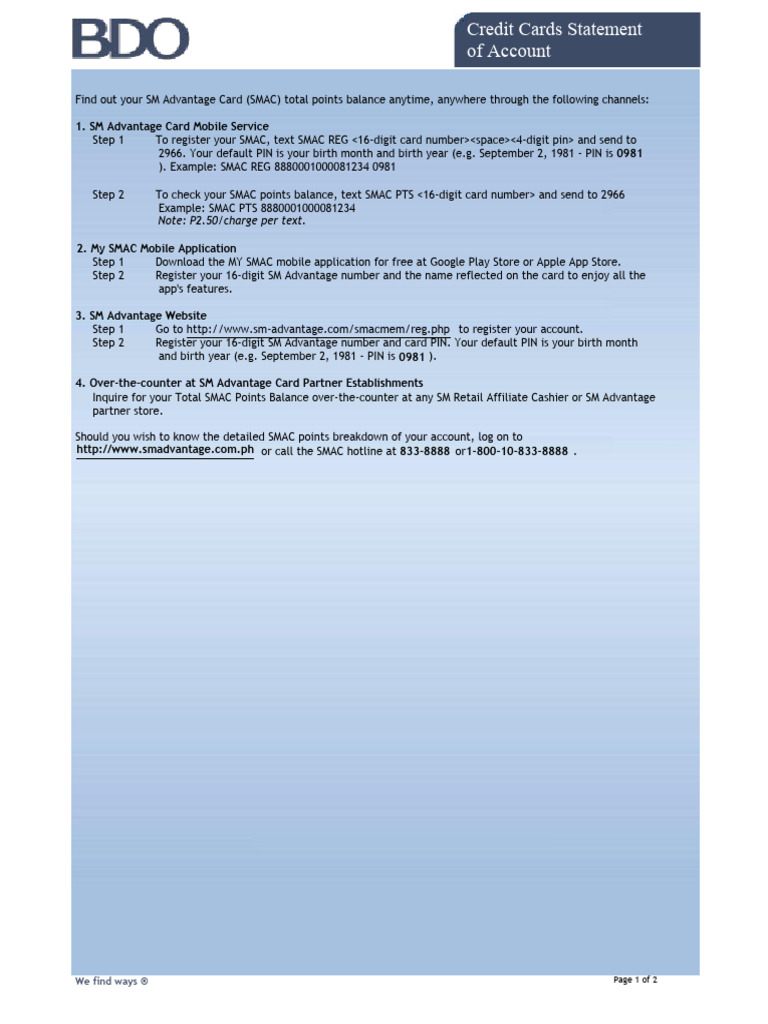 SM Advantage Card Mobile Service: We Find Ways ® | PDF | Credit Card ...