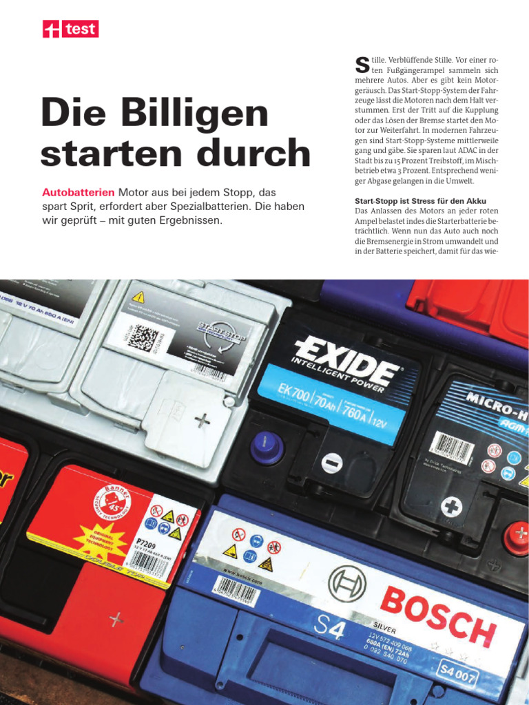 Stiftung Warentest Autobatterien Die Billigen Starten Durch | PDF