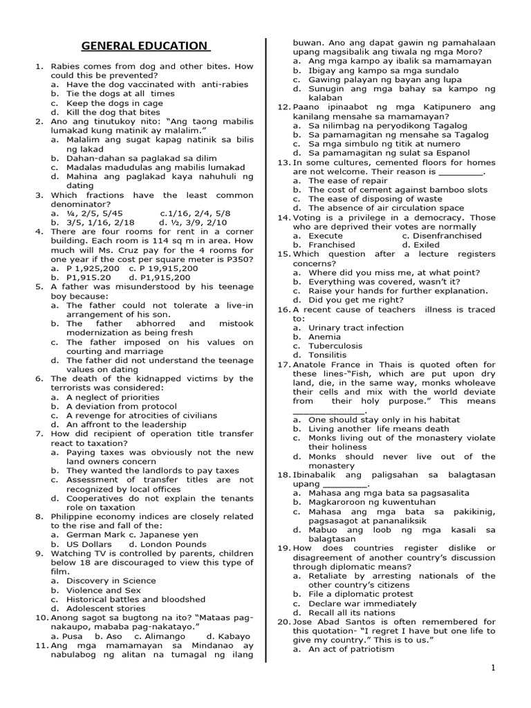 General Education Quiz Questions | PDF | Tuberculosis