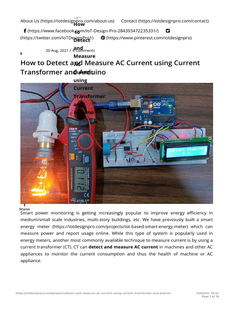 Detection of AC Current Using Current Transformer and Arduino | PDF ...