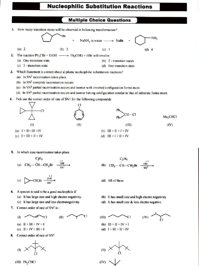 Nucleophilic Substitution Quiz | PDF | Chemical Reactions | Ether