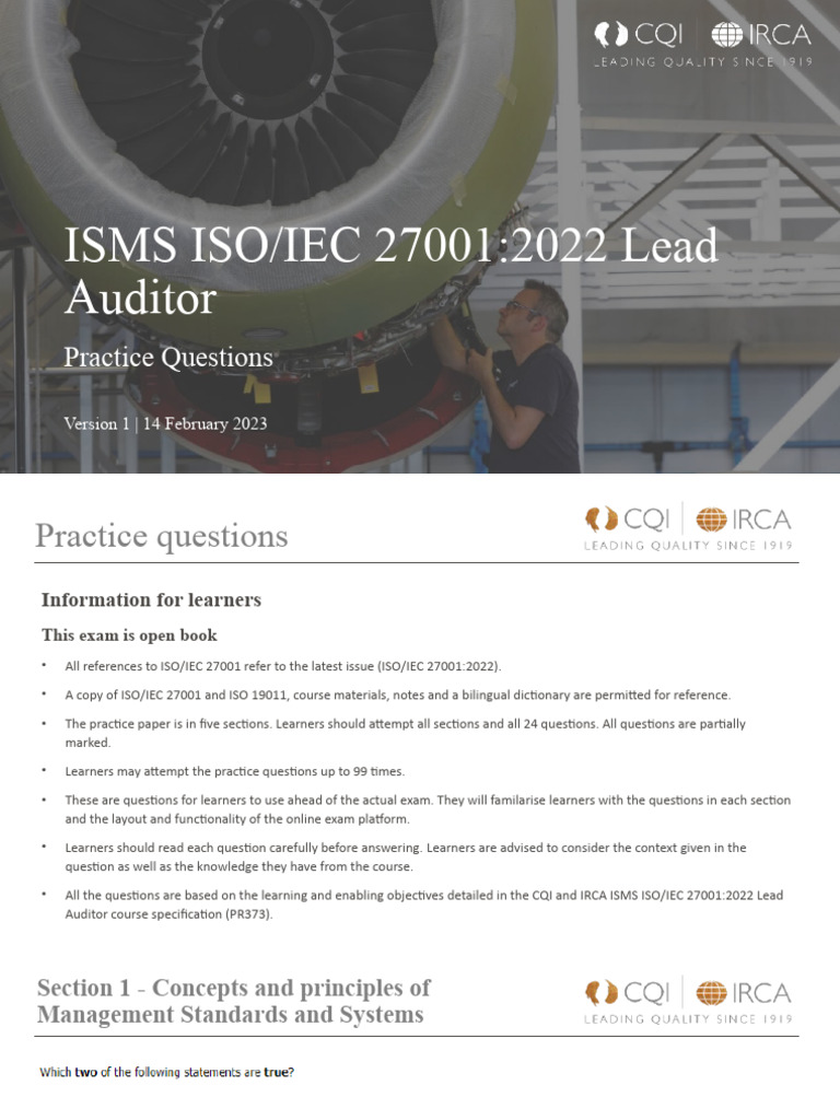 ISO 27001:2022 Lead Auditor Practice Questions | PDF | Business | Computers