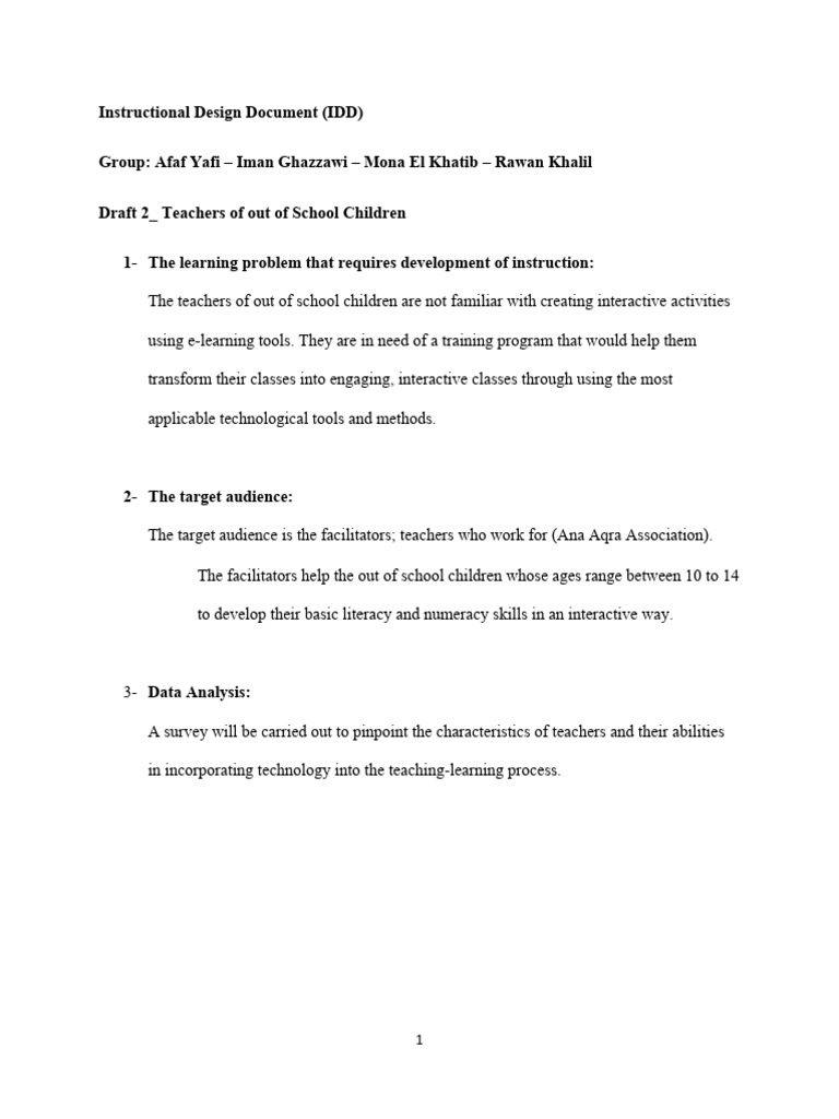 Instructional Design Document | PDF | Educational Assessment ...