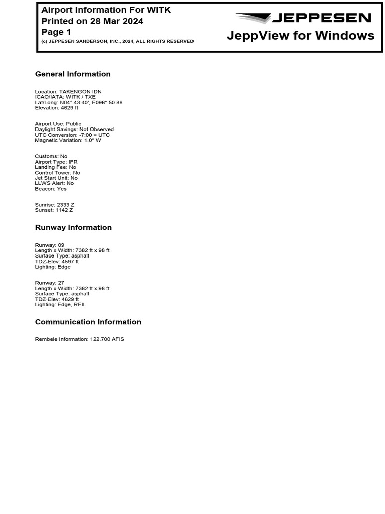 Takengon Airport WITK/TXE Overview | PDF | Aviation | Aircraft
