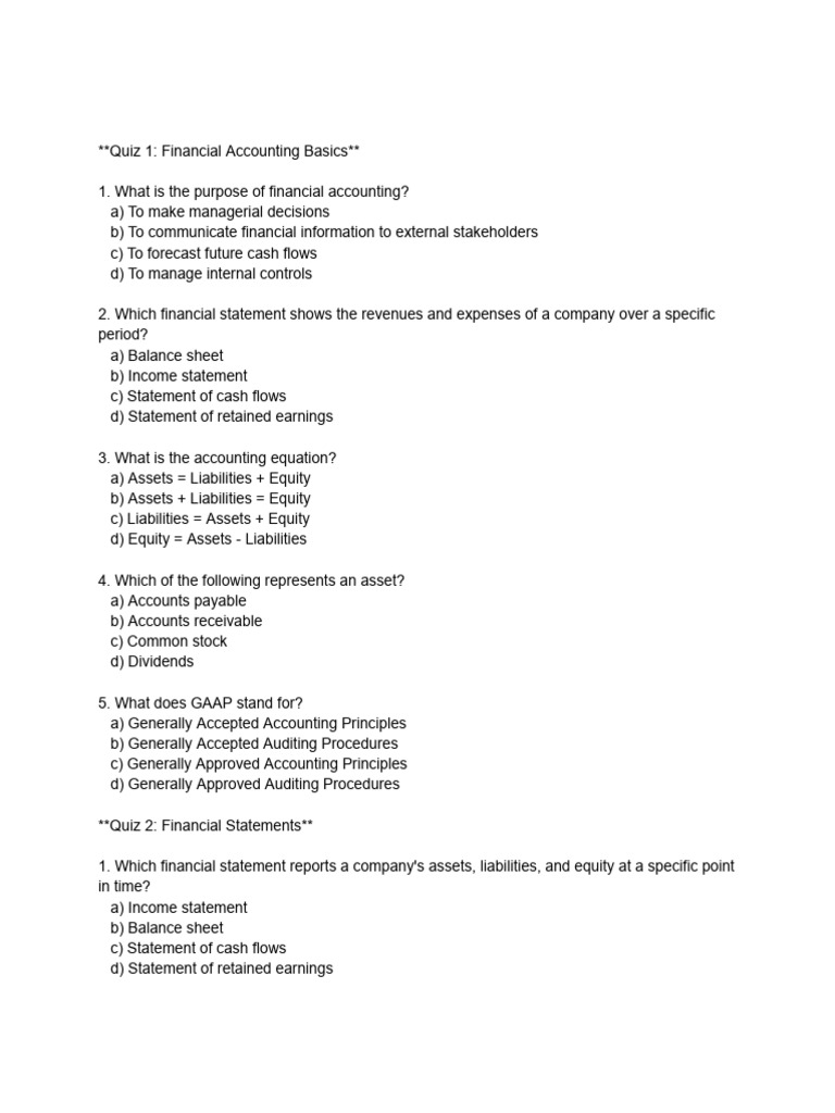 Quizzes | PDF | Equity (Finance) | Financial Accounting